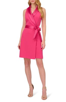 Adrianna Papell Tuxedo Sleeveless Faux Wrap Dress in Cabaret Pink