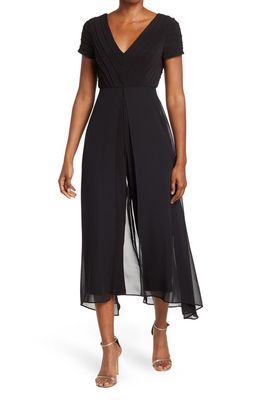 Adrianna Papell V-Neck Pintucked Jersey Jumpsuit in Black