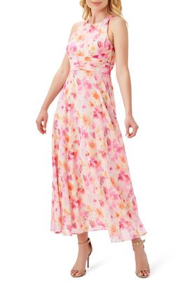 Adrianna Papell Watercolor Floral Print Fit & Flare Dress in Pink Multi