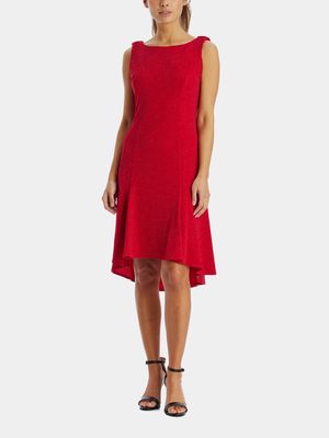 Adrianna Papell Women's Metallic Knit Cowl Back Dress in True Red