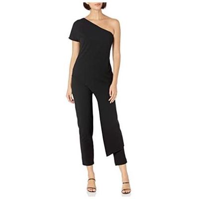 Adrianna Papell Women's One Shoulder Jumpsuit Dress in Black
