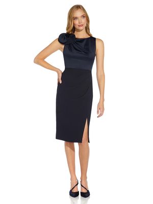 Adrianna Papell Women's Satin Back Crepe Cocktail Dress in Dark Navy