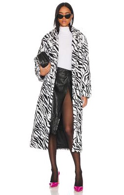 Adrienne Landau Faux Fur Long Coat in Black,White