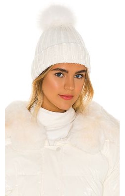 Adrienne Landau Fur Pom Pom Hat in White.