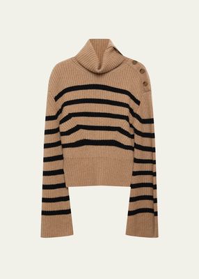 Adrienne Wool-Cashmere Buttoned Turtleneck Sweater