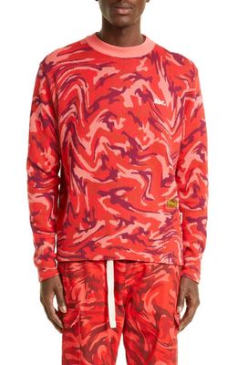 Advisory Board Crystals Abc. 123. Warped Camo Jacquard Sweater in Garnet Red