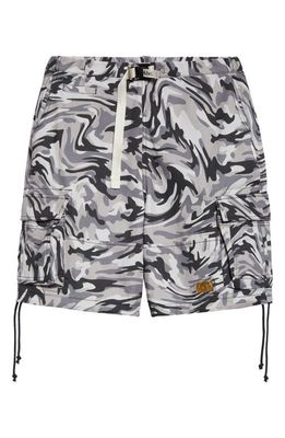 Advisory Board Crystals Abc. 123. Warped Camo Print Cargo Shorts in Anthracite Black