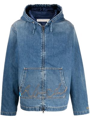 Advisory Board Crystals embroidered-logo denim hooded jacket - Blue
