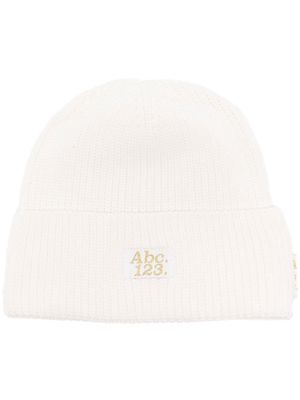 Advisory Board Crystals ribbed-knit logo-patch beanie - White