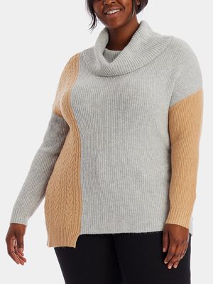 Adyson Parker Women's Asymmetrical Pullover Sweater in Perfect Camel Combo