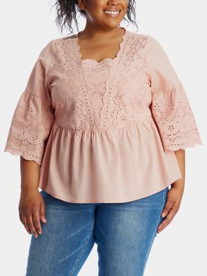 Adyson Parker Women's Flutter Sleeve Eyelet Peasant Top in Coppery Blush