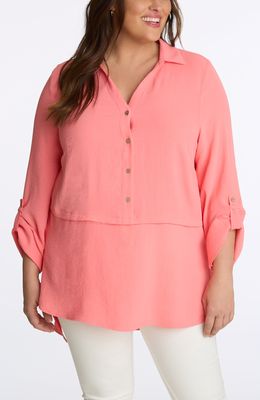Adyson Parker Women's High Low Button Up Shirt in Coral