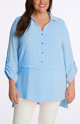 Adyson Parker Women's High Low Button Up Shirt in Soft Sky