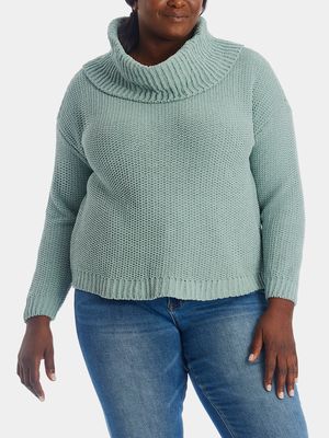 Adyson Parker Women's High Low Turtleneck Sweater in Island Sky