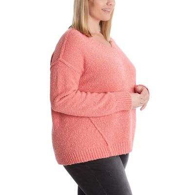 Adyson Parker Women's V-Neck Pullover Sweater in Hot Coral