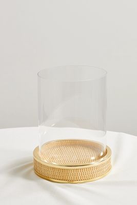 AERIN - Colette Woven Cane, Brass And Glass Candle Holder - Neutrals