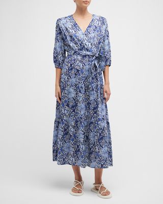 Aerin Floral-Print Blouson-Sleeve Maxi Dress
