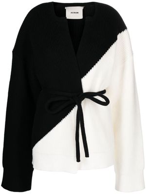 AERON Conch two-tone belted cardigan - White