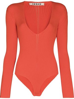 Aeron Falaise V-neck ribbed knit bodysuit - Red