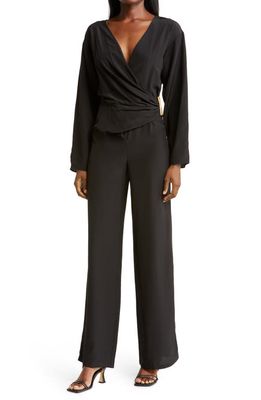 AERON Marina Long Sleeve Silk Jumpsuit in Black