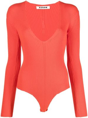 AERON rib-knit plunging U-neck bodysuit - Red