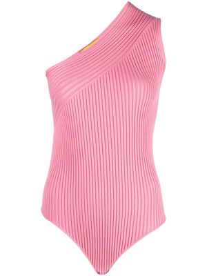 AERON ribbed-knit asymmetric sleeveless bodysuit - Pink