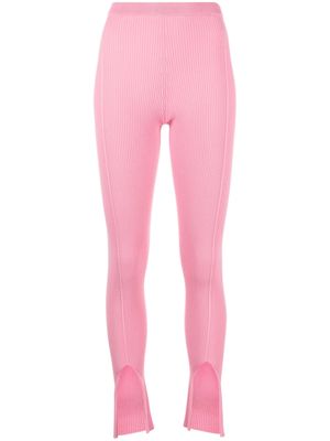 AERON ribbed-knit front-slit leggings - Pink