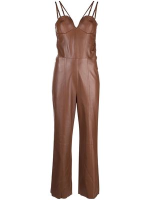 AERON V-neck leather jumpsuit - Brown