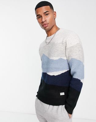 Aeropostale knit mountain print sweater in gray-Multi