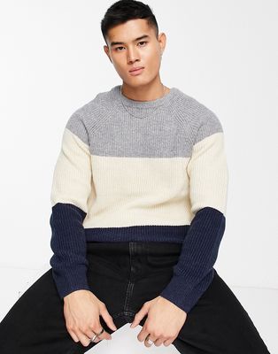 Aeropostale knitted blocked sweater in gray-Multi