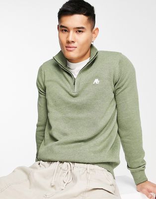 Aeropostale knitted half zip sweater in khaki-Green