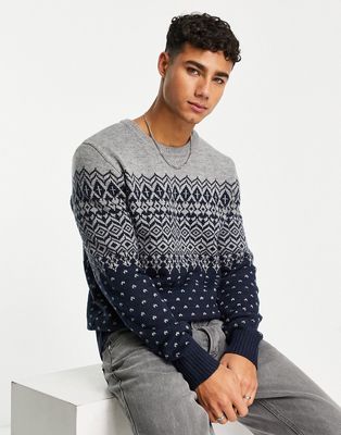 Aeropostale knitted sweater in navy and gray graphic print