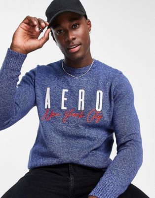 Aeropostale logo print knit sweater in blue