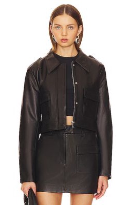 AEXAE Leather Cropped Jacket in Black