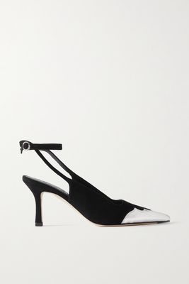 aeyde - Sally Metallic Leather-trimmed Suede Slingback Pumps - Black