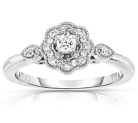 Affinity 0.20 Cttw Diamond Floral Ring, 14K Whi te Gold