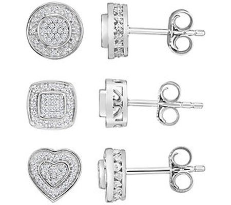 Affinity 0.30 cttw Set of 3 Diamond Stud Earrin gs, Sterling