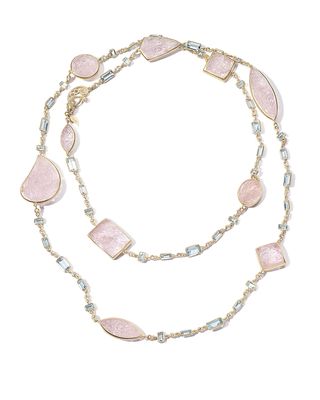 Affinity 20K Long Morganite & Aquamarine Necklace w/ Diamonds