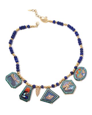 Affinity 20K Malachite 5-Pendant Necklace w/ Lapis and Diamonds