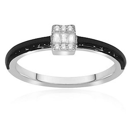 Affinity Accents Diamond Black Enamel Ring, Ste rling Silver