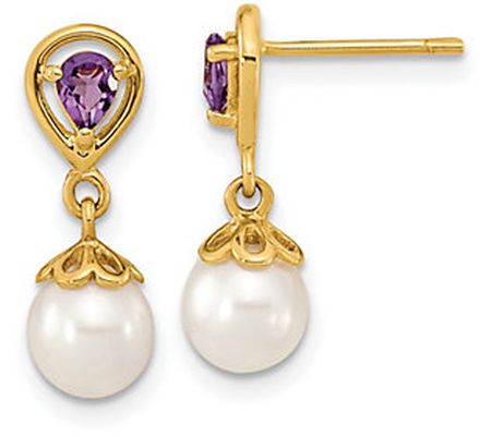 Affinity Cultured Pearl & Amethyst Dangle Earri ngs, 14K Gold
