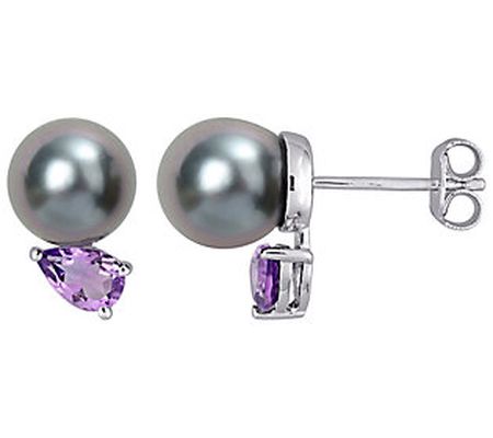 Affinity Cultured Pearl & Amethyst Stud Earring s, Sterling