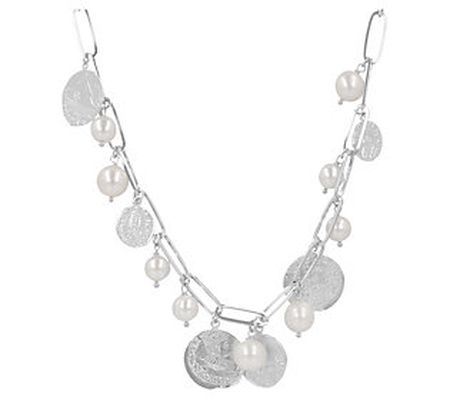 Affinity Cultured Pearl & Coin Paperclip Link N ecklace