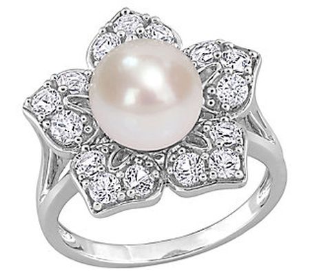 Affinity Cultured Pearl & Created Gemstone Ring , Sterling
