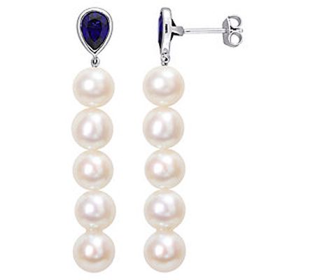 Affinity Cultured Pearl & Created Sapphire Earr ings, Sterling