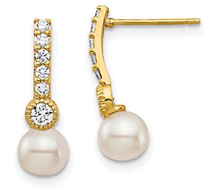 Affinity Cultured Pearl & Cubic Zirconia Earrin gs, 14K Gold