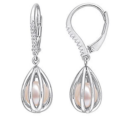 Affinity Cultured Pearl & Diamond Caged Earring s, Sterling