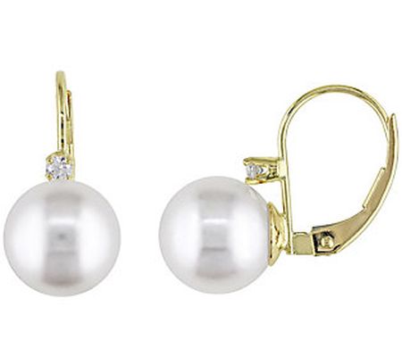 Affinity Cultured Pearl & Diamond Leverback Ear rings, 14K Gold