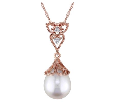 Affinity Cultured Pearl & Diamond Necklace, 14K Rose Gold