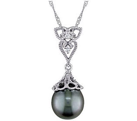 Affinity Cultured Pearl & Diamond Pendant w/ Ch ain, 14K Gold